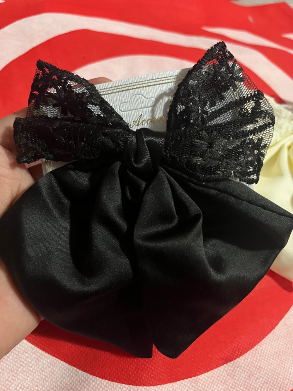 Black Satin & Lace Bow Hair Clip